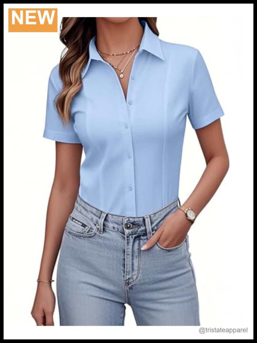 Women's Slim Fit Short Sleeve Stretch Button Down Dress Shirt Wrinkle-Free